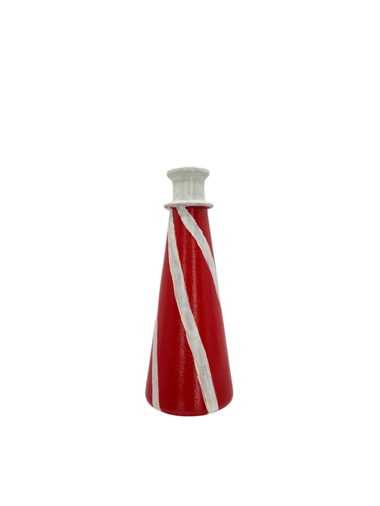 Hand-Painted Red & White Swirl Bud Vase