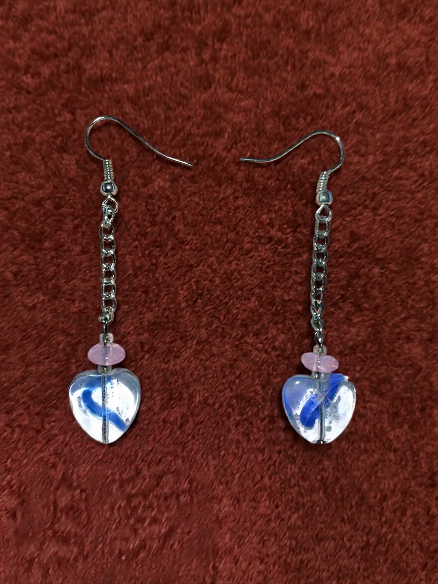 Blue Swirl Heart Dangle Earrings