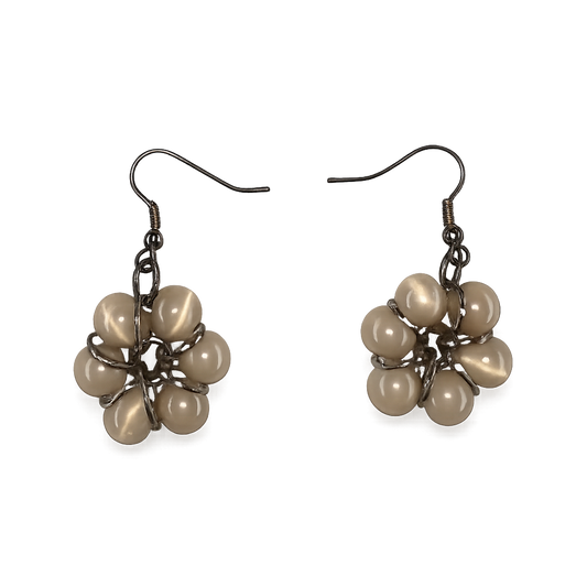 Handmade Neutral Beaded Flower Dangle Earrings