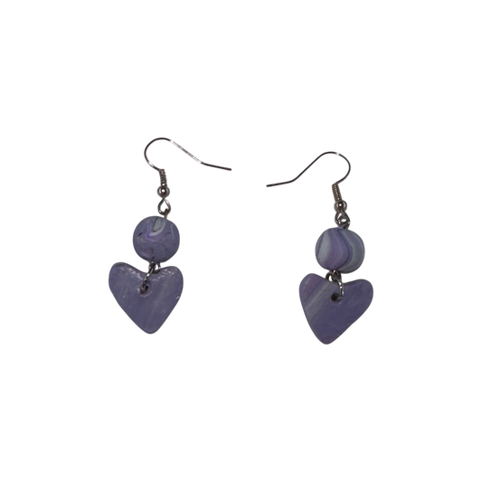 Purple Heart Clay Dangle Earrings