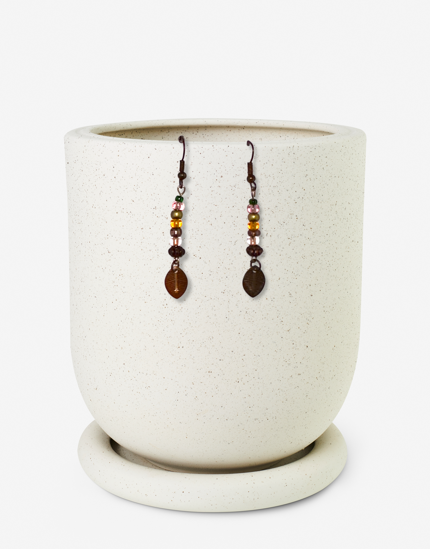 Handcrafted Beaded Leaf Dangle Earrings