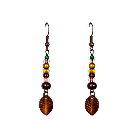 Handcrafted Beaded Leaf Dangle Earrings
