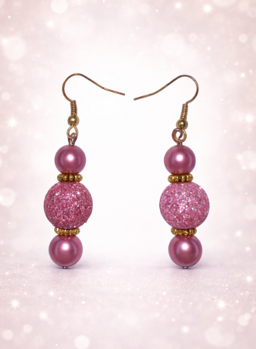 Pink Sparkle Beaded Dangle Earrings