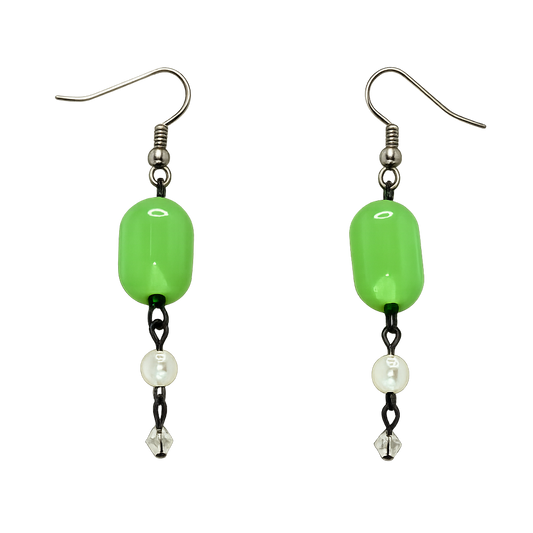 Handmade Green Glass & Pearl Dangle Earrings