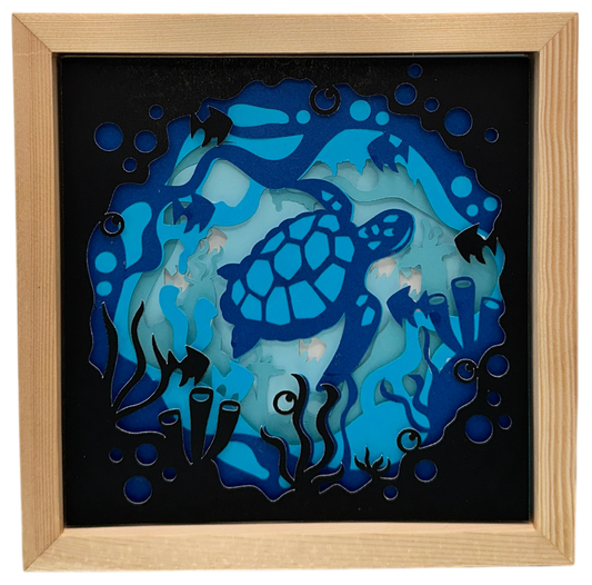 Handcrafted 3D Sea Turtle Shadowbox | Layered Paper Ocean Art