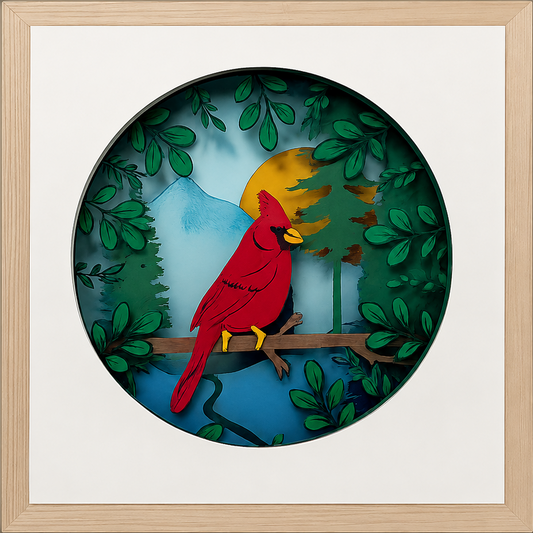 Layered Cardinal Paper Shadow Box