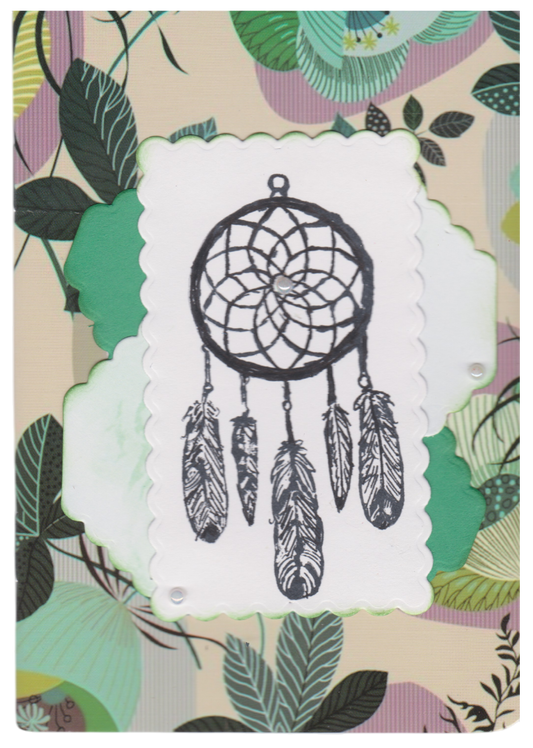 Handmade Dreamcatcher Mini Notebook | Stamped Botanical Notepad 3.5" x 5"