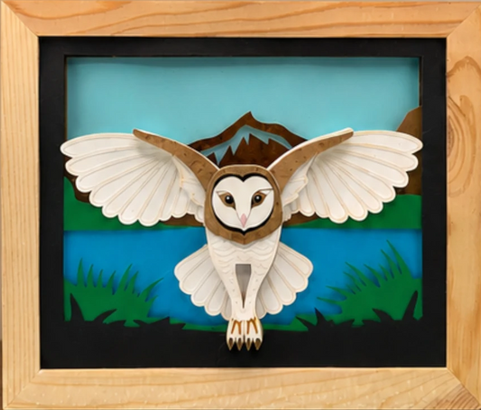 Handcrafted 3D Layered Paper Art Owl Shadow Box