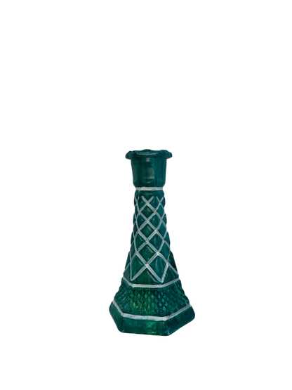 Hand-Painted Teal Bud Vase – Geometric Lattice Design