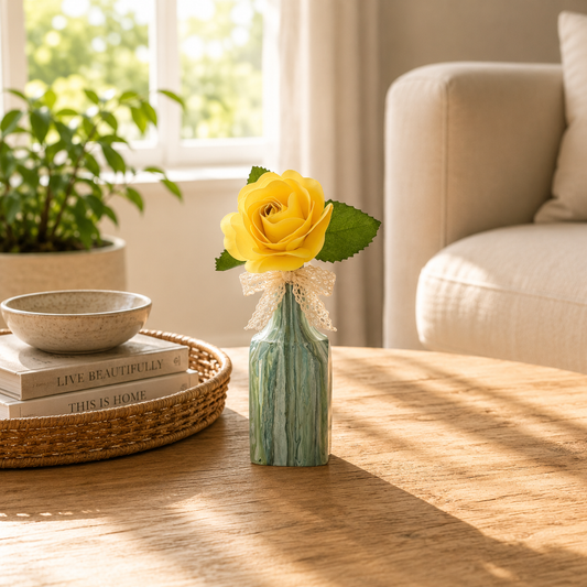 Hand-Painted Bud Vase with Lace Accent