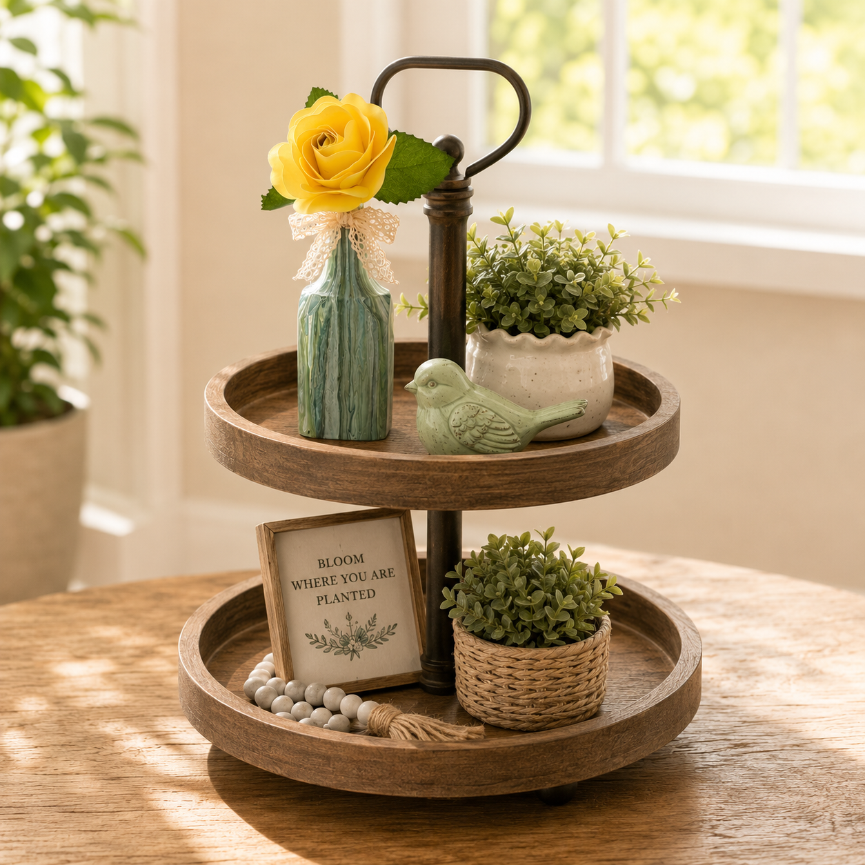 Hand-Painted Bud Vase with Lace Accent