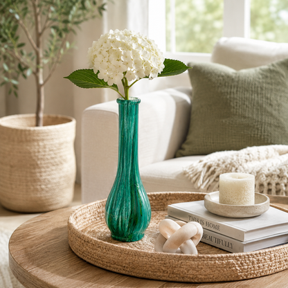 Hand-Painted Emerald Green Bud Vase