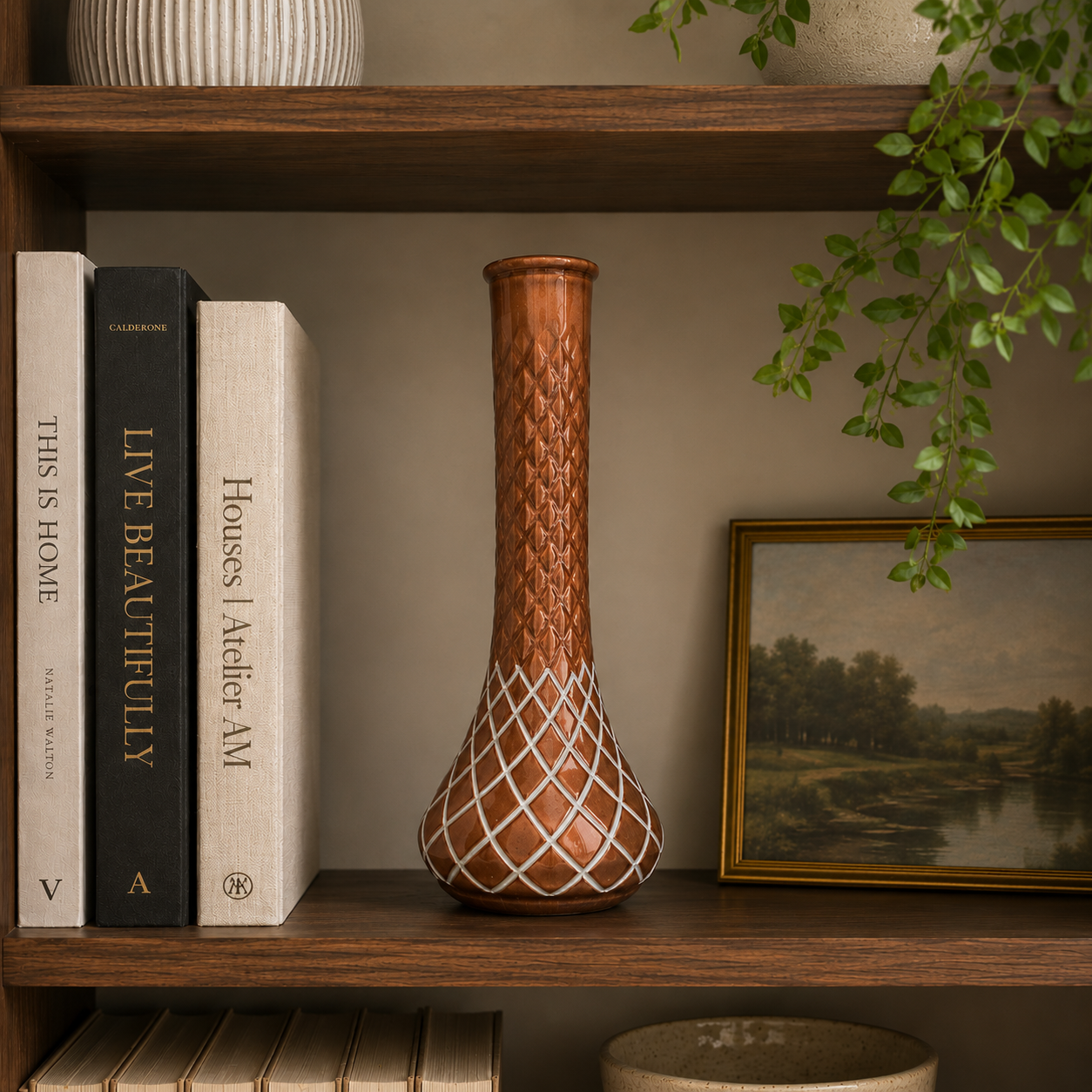 Hand-Painted Bronze Lattice Bud Vase