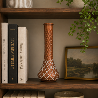 Hand-Painted Bronze Lattice Bud Vase