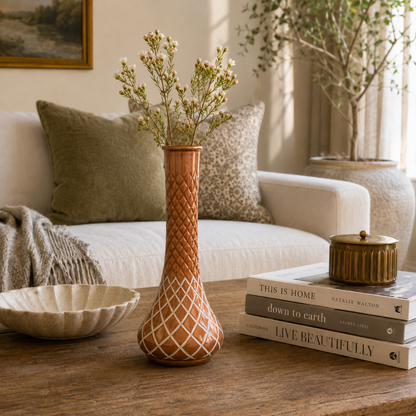 Hand-Painted Bronze Lattice Bud Vase
