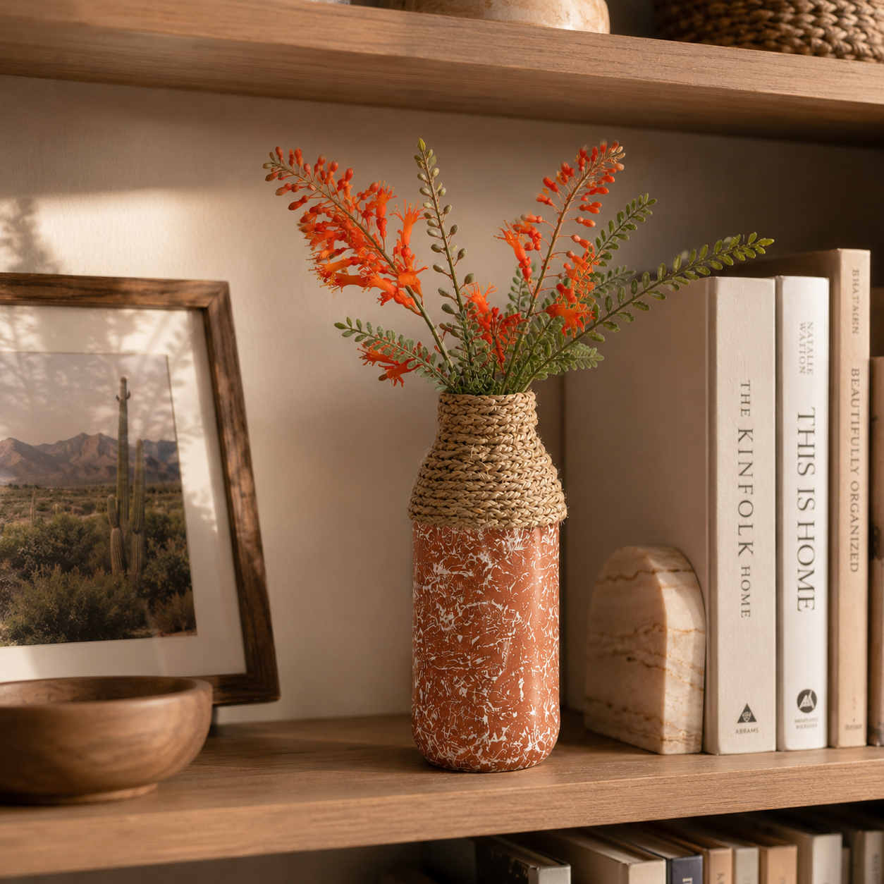 Rustic Terracotta Bud Vase with Natural Jute Wrap