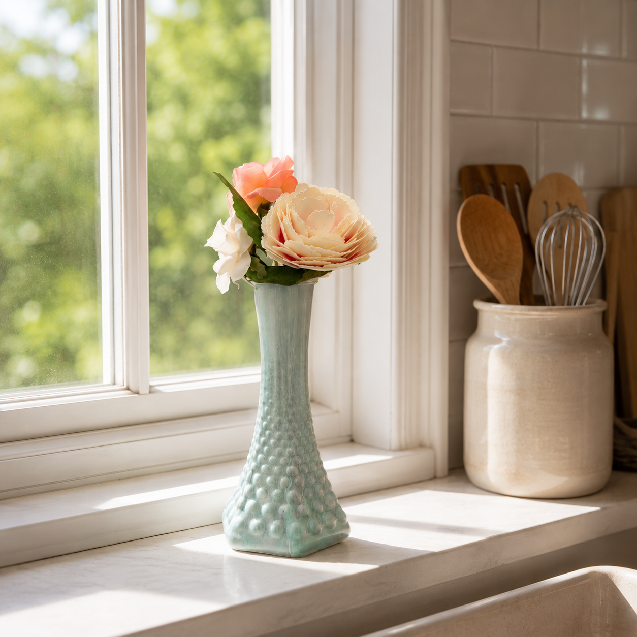 Hand-Painted Seafoam Textured Bud Vase
