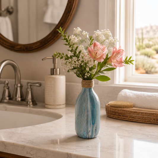 Coastal Blue Hand-Painted Bud Vase