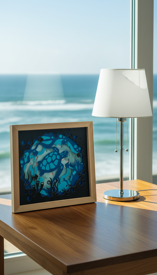 Handcrafted 3D Sea Turtle Shadowbox | Layered Paper Ocean Art