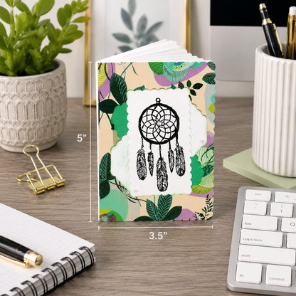 Handmade Dreamcatcher Mini Notebook | Stamped Botanical Notepad 3.5" x 5"
