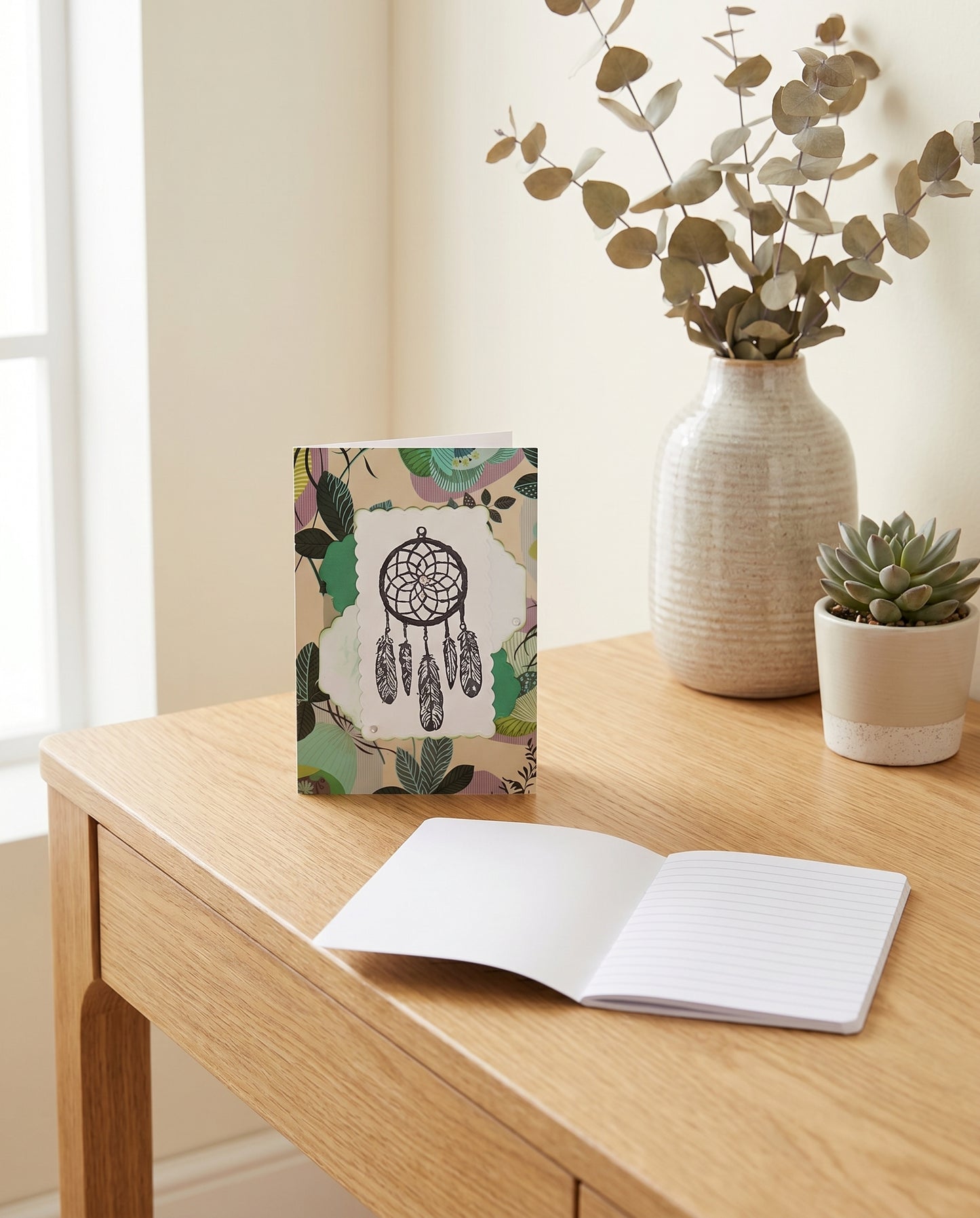 Handmade Dreamcatcher Mini Notebook | Stamped Botanical Notepad 3.5" x 5"