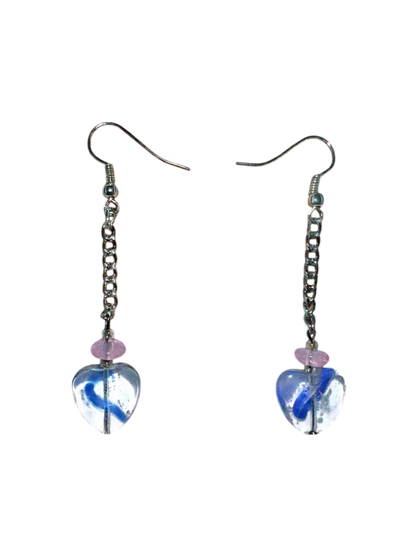 Blue Swirl Heart Dangle Earrings