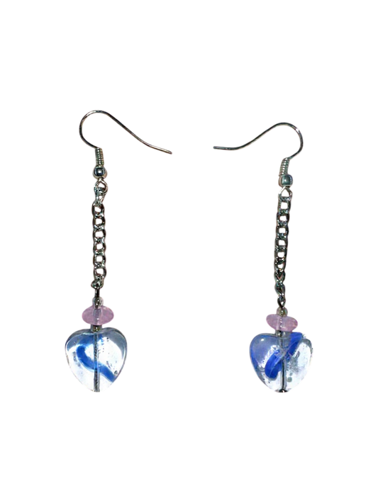 Blue Swirl Heart Dangle Earrings
