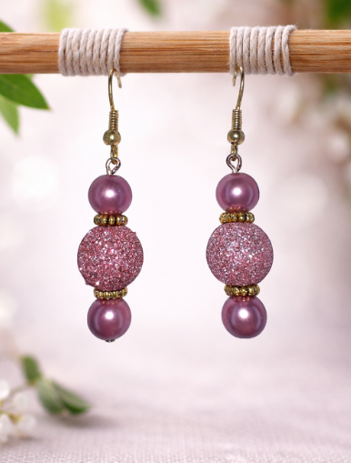 Pink Sparkle Beaded Dangle Earrings