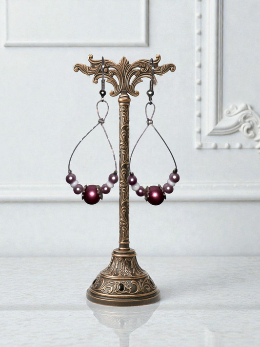 Burgundy Beaded Teardrop Earrings