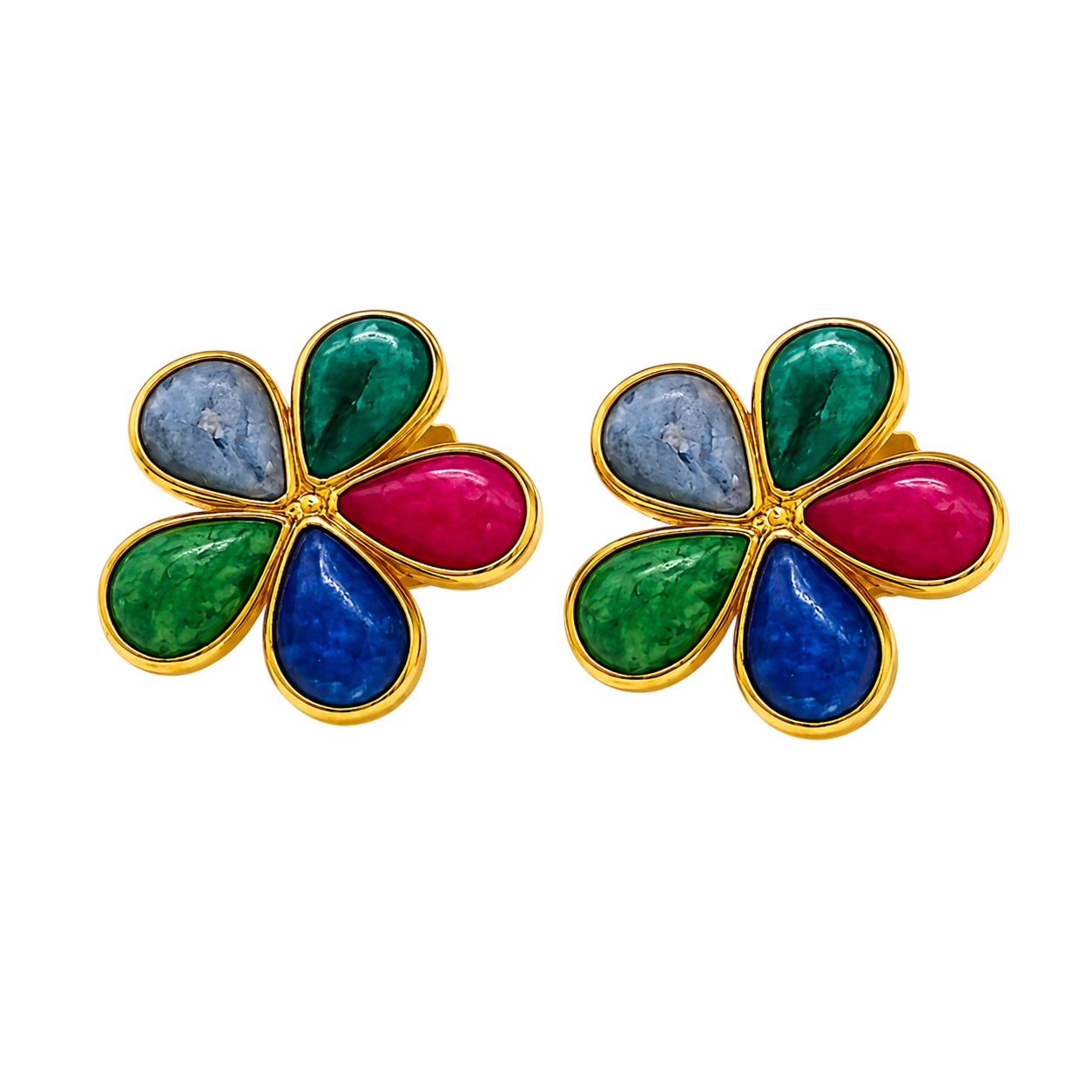 Colorful Flower Stud Earrings – Gold-Tone Floral Earrings