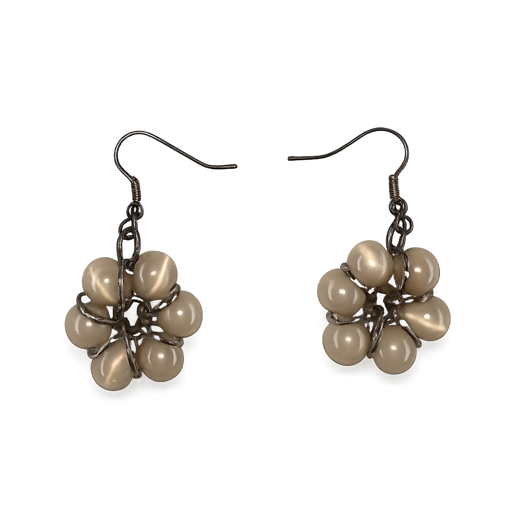 Handmade Neutral Beaded Flower Dangle Earrings
