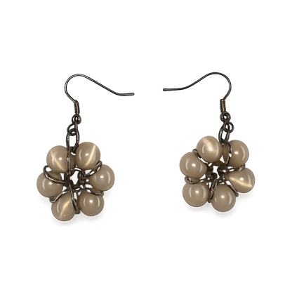 Handmade Neutral Beaded Flower Dangle Earrings