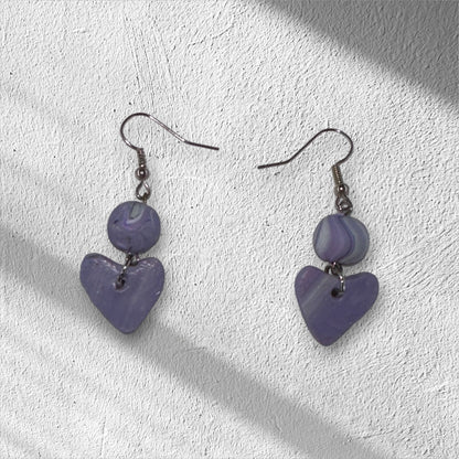 Purple Heart Clay Dangle Earrings