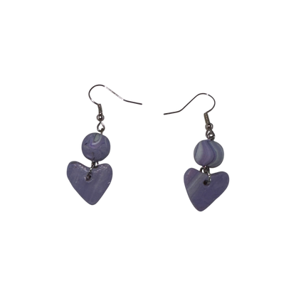 Purple Heart Clay Dangle Earrings