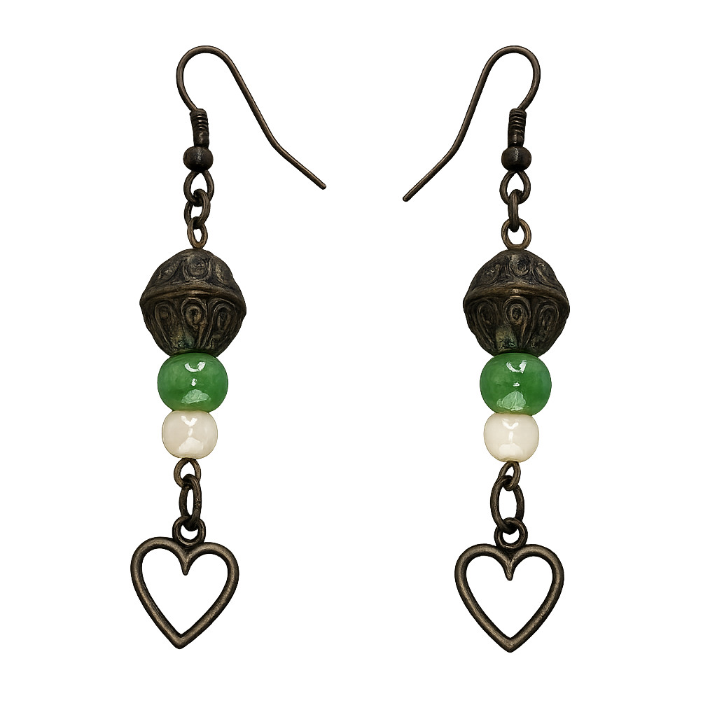 Antique Bronze Heart Charm Dangle Earrings