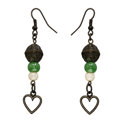 Antique Bronze Heart Charm Dangle Earrings