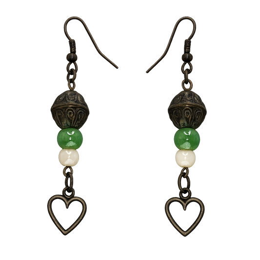 Antique Bronze Heart Charm Dangle Earrings