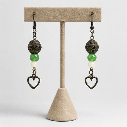 Antique Bronze Heart Charm Dangle Earrings