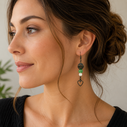 Antique Bronze Heart Charm Dangle Earrings