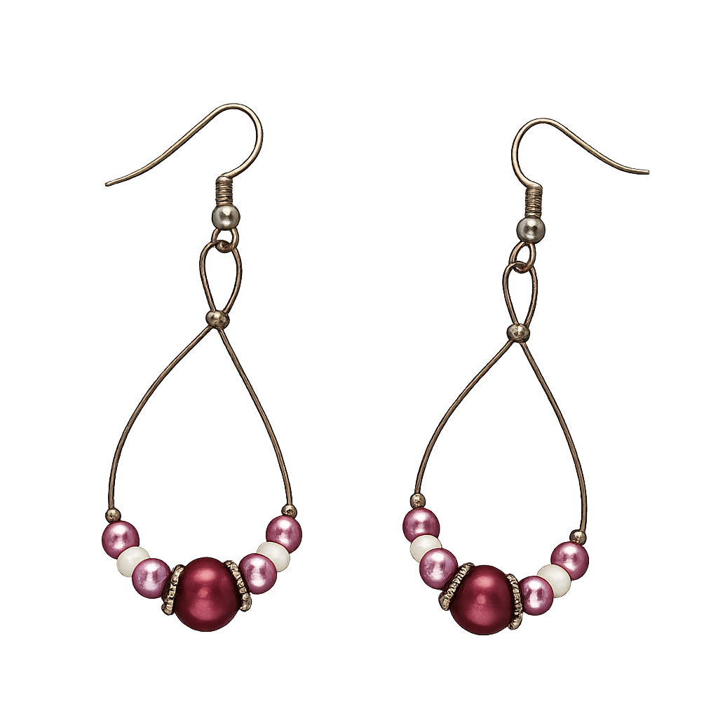 Burgundy Beaded Teardrop Earrings