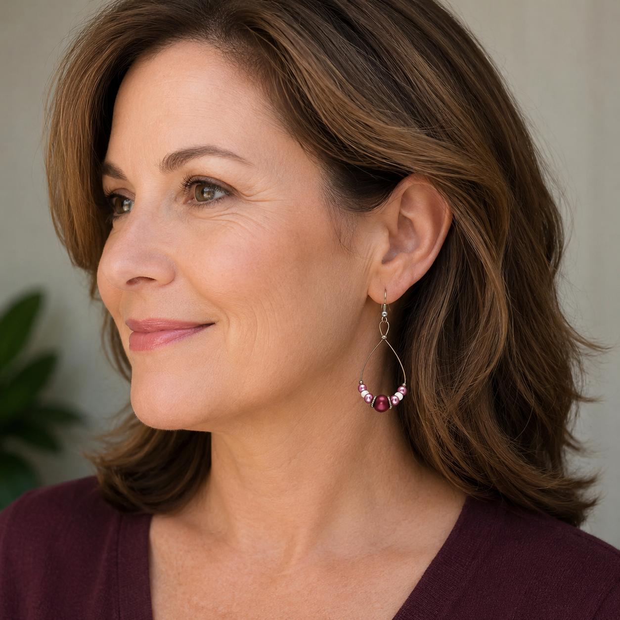 Burgundy Beaded Teardrop Earrings