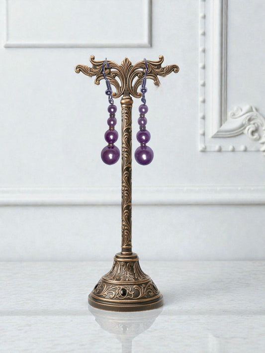 Purple Beaded Drop Earrings
