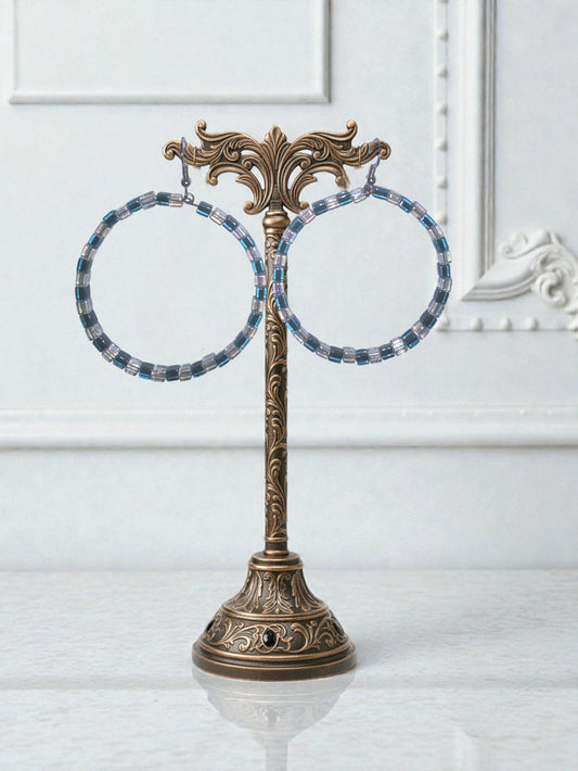 Handmade Blue Beaded Hoop Earrings