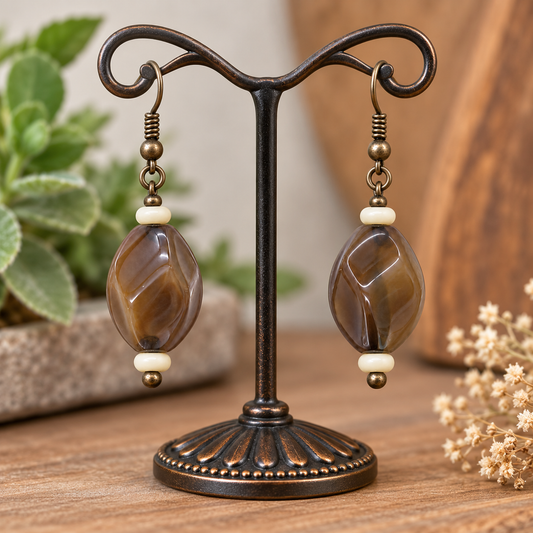 Brown Agate Dangle Earrings