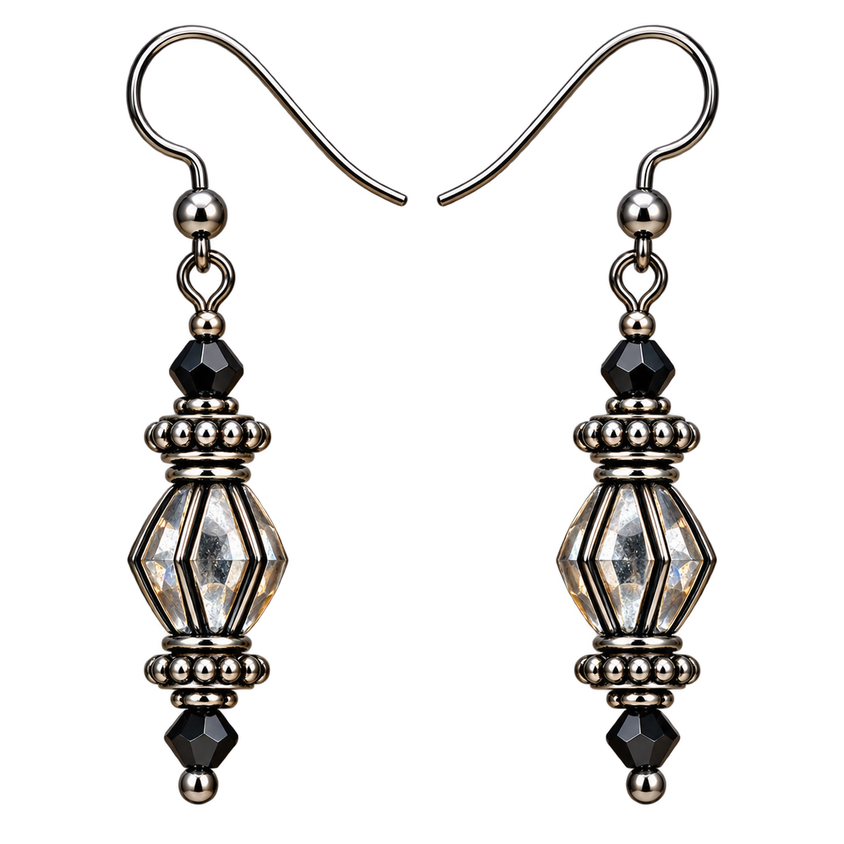 Handmade Black & Silver Crystal Dangle Earrings