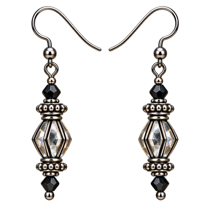 Handmade Black & Silver Crystal Dangle Earrings
