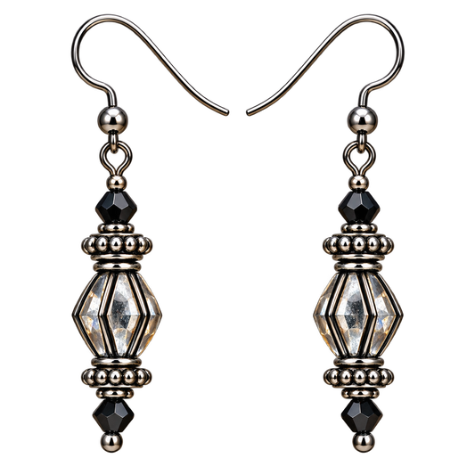Handmade Black & Silver Crystal Dangle Earrings