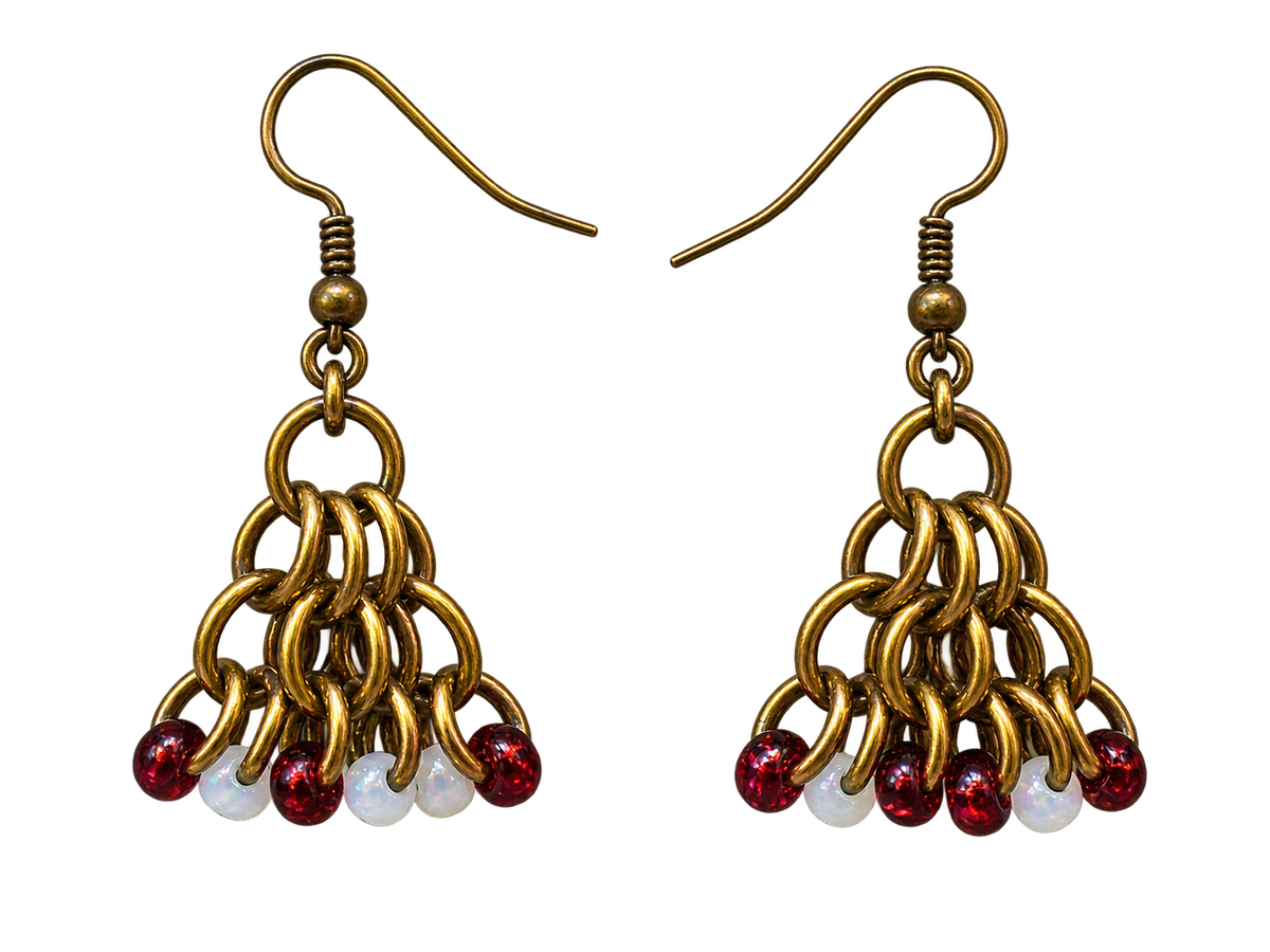Gold-Toned Red & White Chandelier Earrings