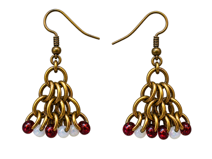 Gold-Toned Red & White Chandelier Earrings