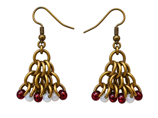 Gold-Toned Red & White Chandelier Earrings
